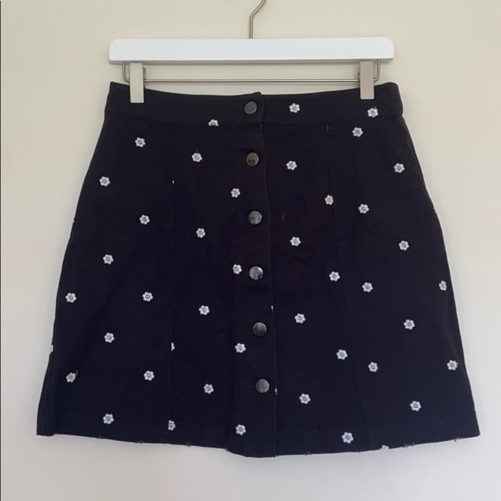 Francesca black denim skirt flower embroidery